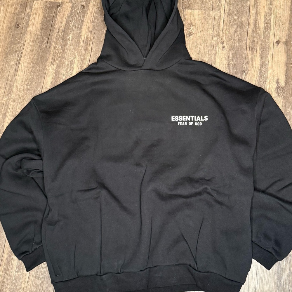 Fear of God Essentials Black Tee with White Print